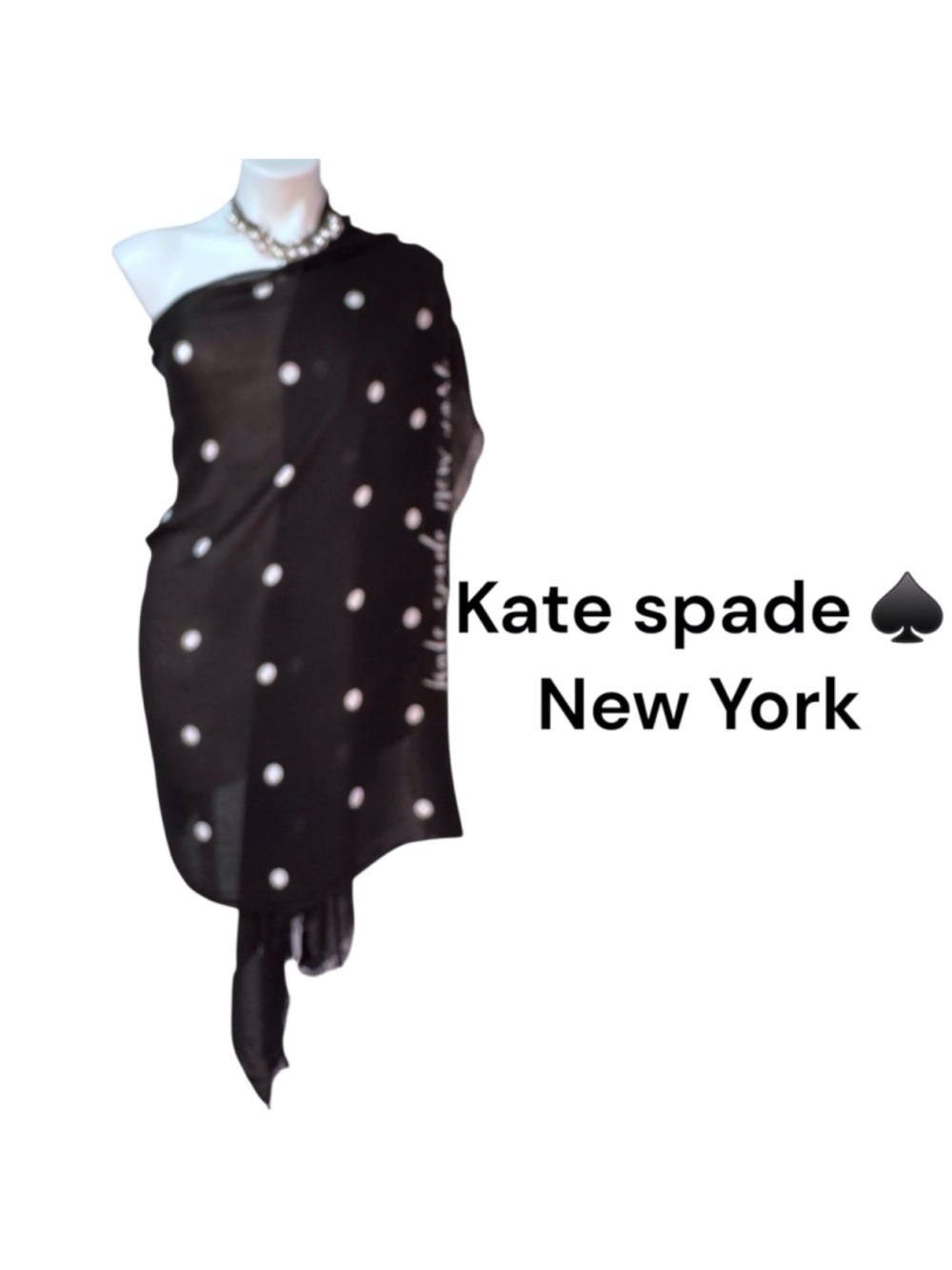 Kate Spade Wrap Scarf Large Black and White Polka Dot